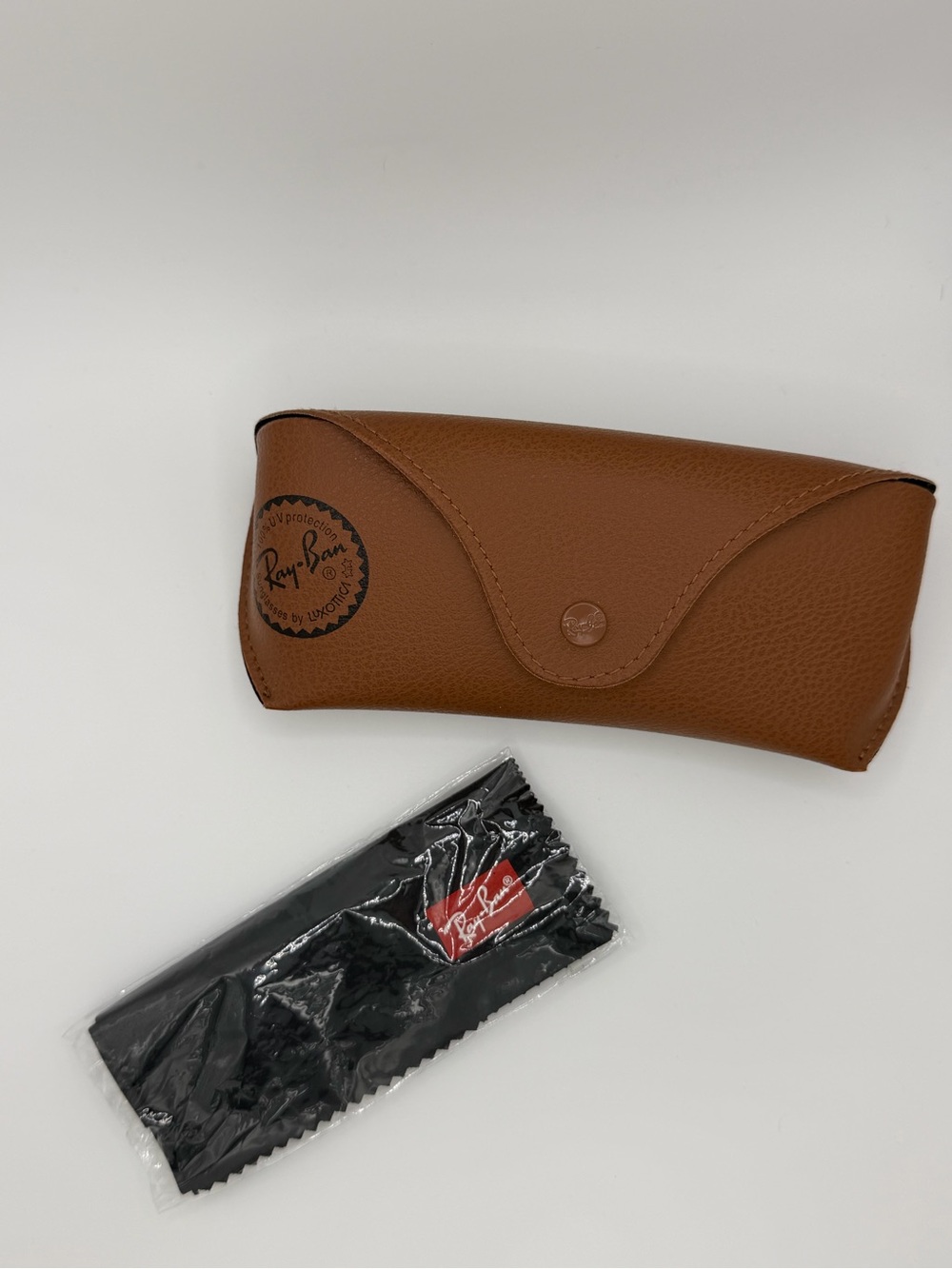 Ray-Ban Brown Leather Sunglasses Case with Black Cleaning Cloth